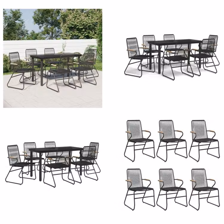 vidaXL Set da pranzo da giardino 7 pezzi in PVC rattan nero - Set da pranzo da giardino - Set da pranzo da giardino - Set da pranzo da terrazza