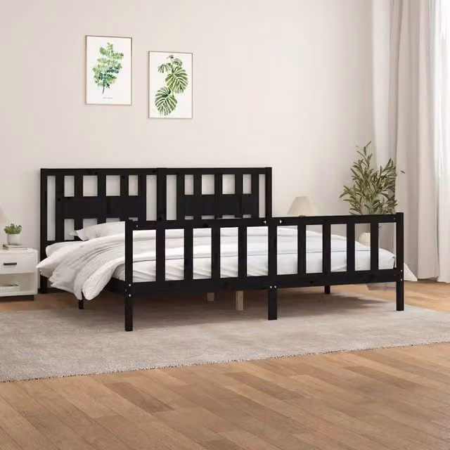 Letto con Testiera in Legno Massello di Pino Nero vidaXL L/P/H: 200 x 200 x 30 cm – 1