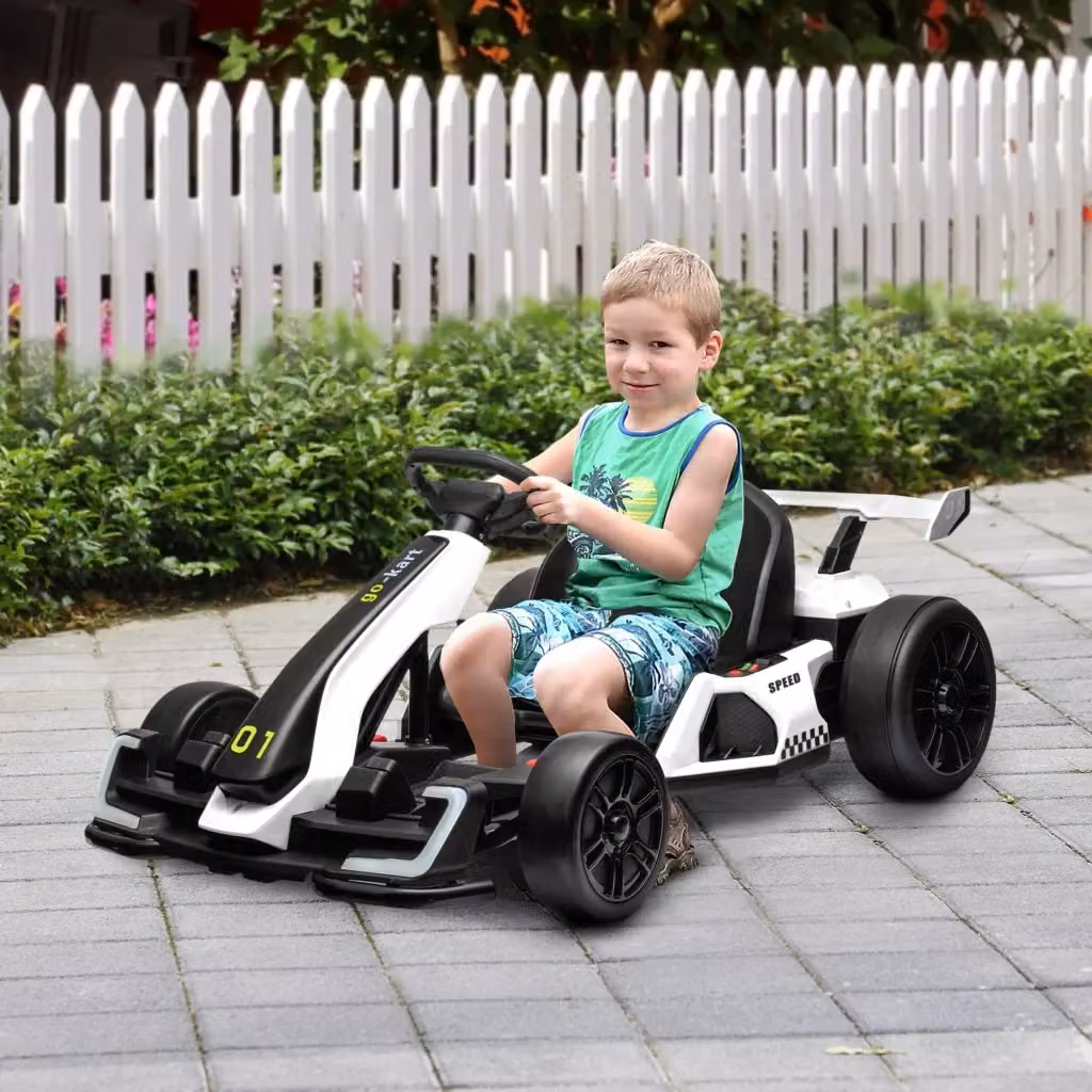 Go Kart Elettrico per Bambini GIORDANOSHOP 24V con Seggiolino Regolabile e Luci e Suoni Bianco e Nero – 2