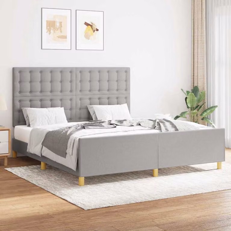 vidaXL Giroletto senza Materasso in Tessuto Grigio con Struttura in Legno di Larice L: 160 cm, P: 200 cm, H: 128 cm