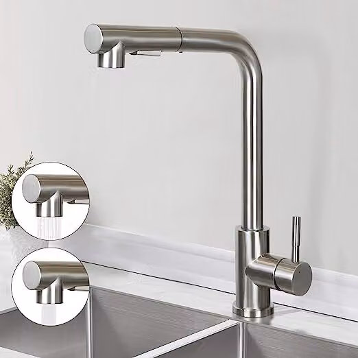 ZMH Rubinetto da cucina estraibile Rubinetto in nichel spazzolato con spruzzo Miscelatore per lavello Rubinetto girevole a 360° in acciaio inox con 2 modalità di spruzzo