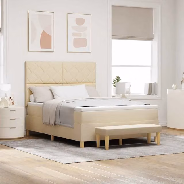 Letto moderno vidaXL con materasso in schiuma e cassettiera, colore beige, L/P/H: 140 x 200 x 203 cm