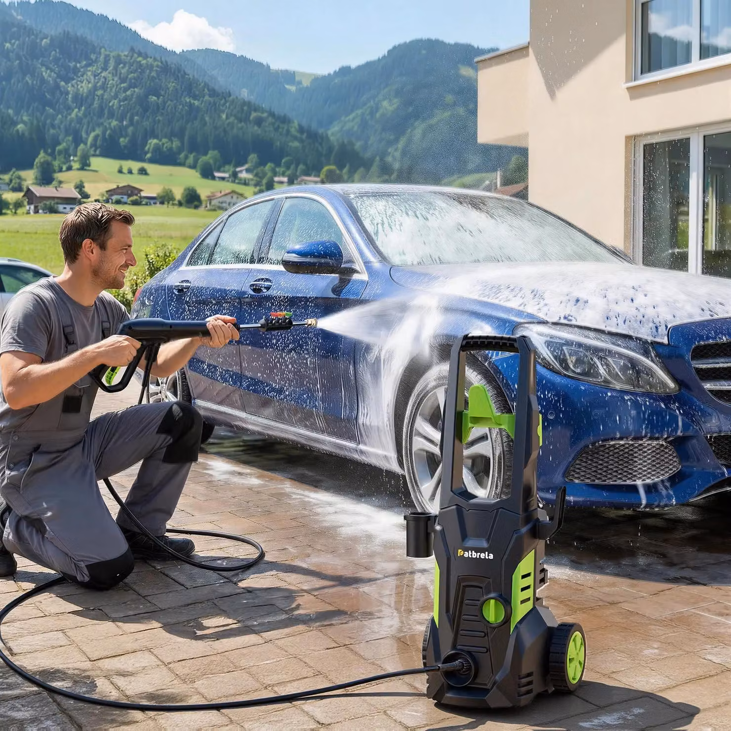 Idropulitrice elettrica - Per il lavaggio auto - 1800 W - 5000 PSI / 3,0 GPM - 4 lance - Tubo da 7,6 metri - Cavo da 7 metri
