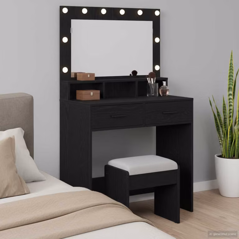 vidaXL Tavolo da Trucco Moderno in Rovere e Nero L: 79 cm, P: 41 cm, H: 135 cm