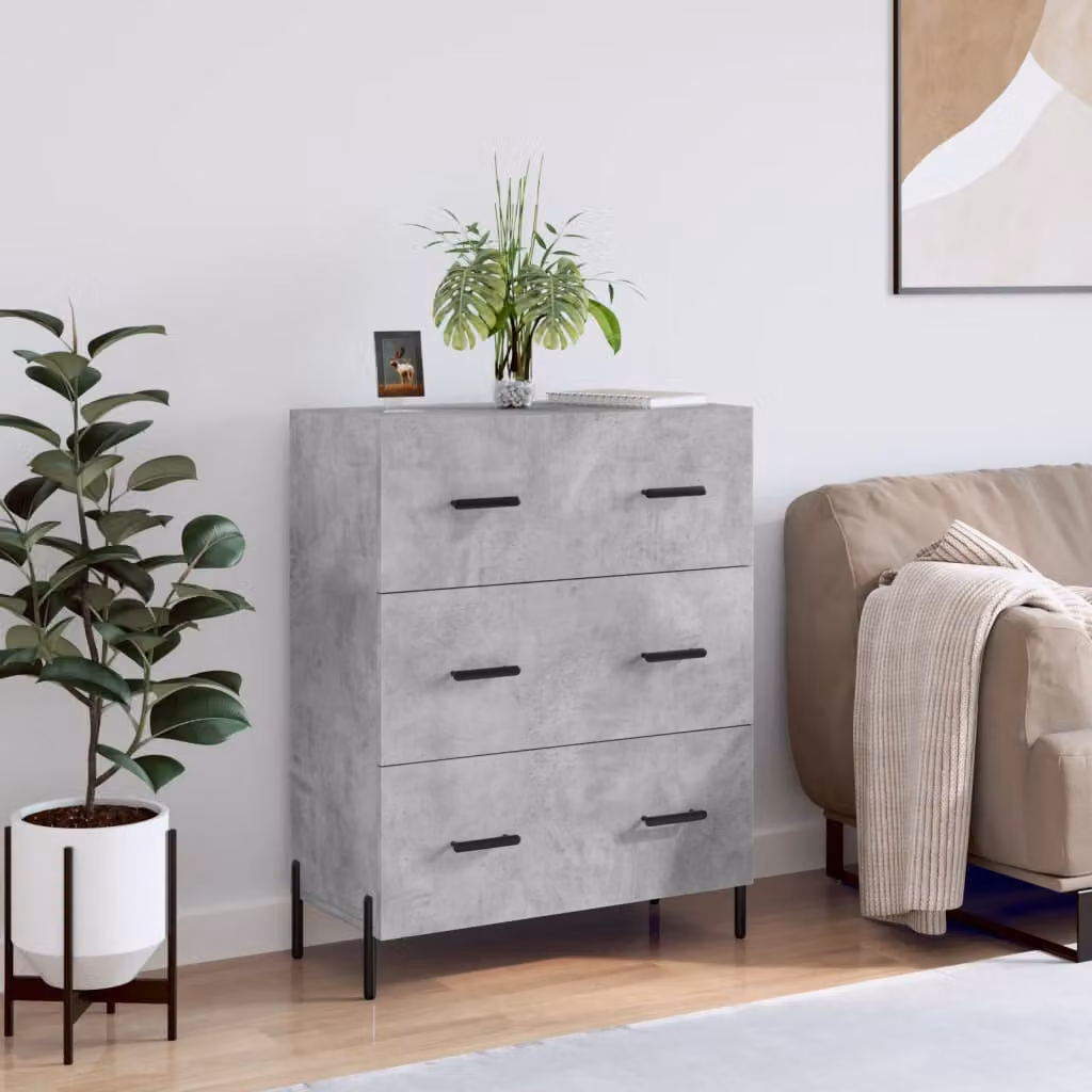 Credenza vidaXL in legno multistrato e metallo, Grigio, L: 69,5 cm, P: 34 cm, H: 90 cm