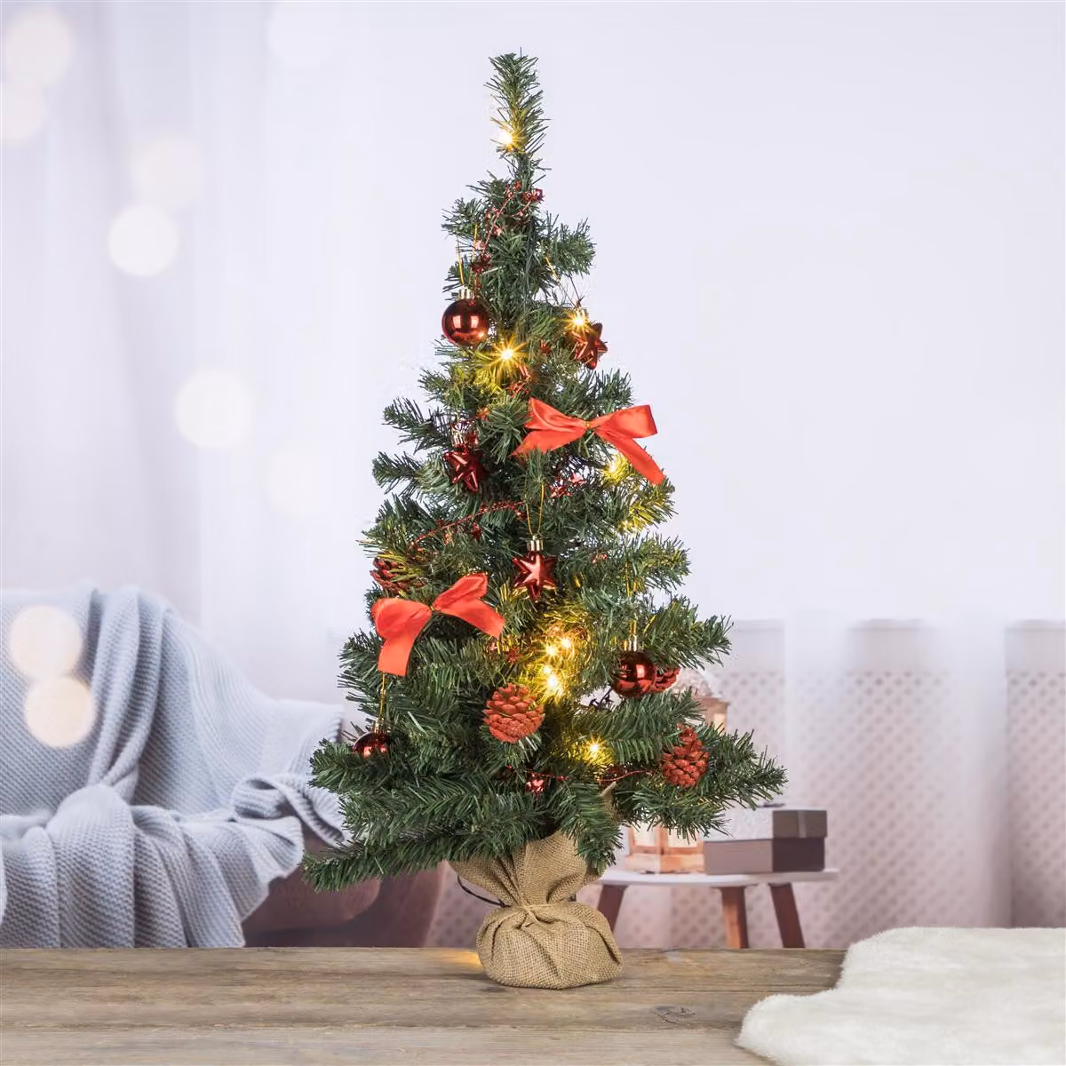 Albero di Natale artificiale decorato illuminazione LED Timer 75cm Rosso