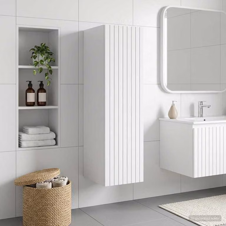 Mobiletto da bagno a muro vidaXL moderno in MDF bianco lucido L 33 cm, P 34,5 cm, H 100 cm