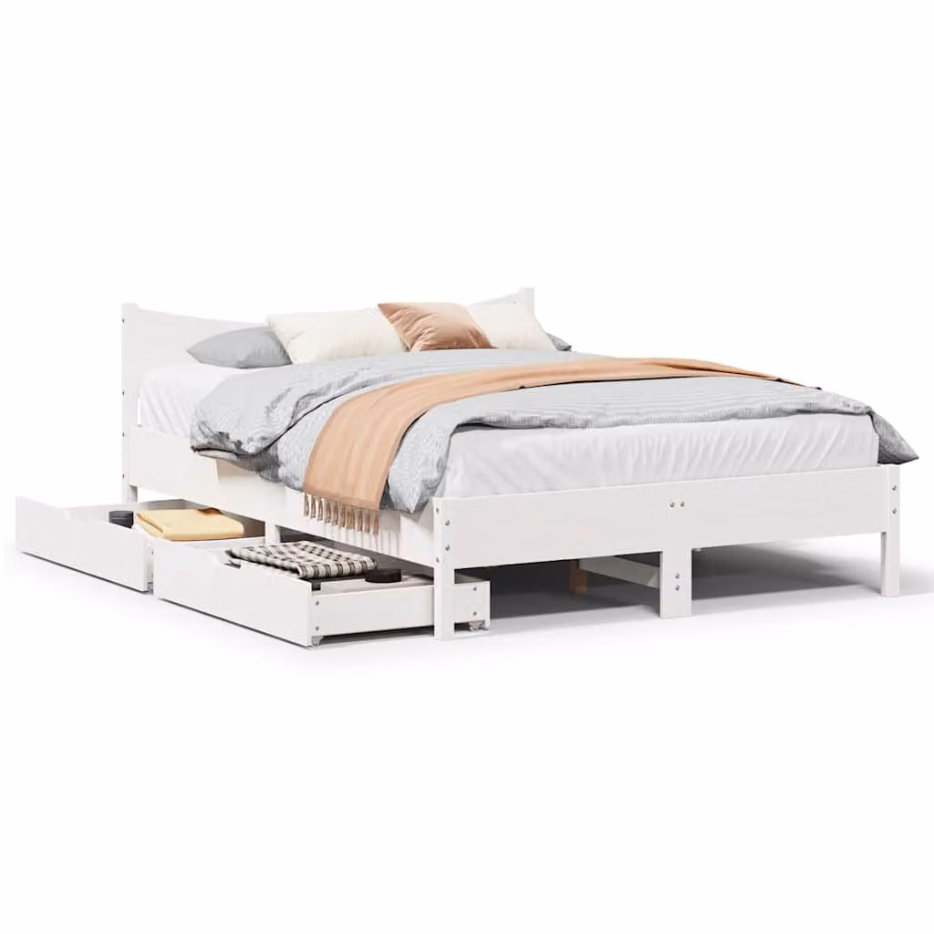vidaXL Giroletto con Cassetti in Legno Massello di Pino Bianco L/P/H: 200 x 140 x 74 cm