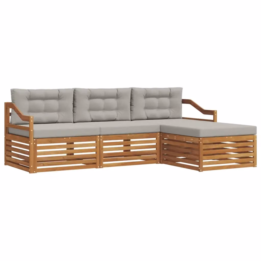 Set di divani da esterno a L con pouf vidaXL in legno di acacia, colore beige e grigio – 2
