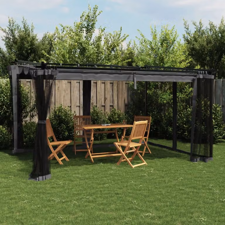 Gazebo vidaXL con pareti in rete color antracite in acciaio e alluminio L: 4 m, P: 3 m, H: 2,3 m