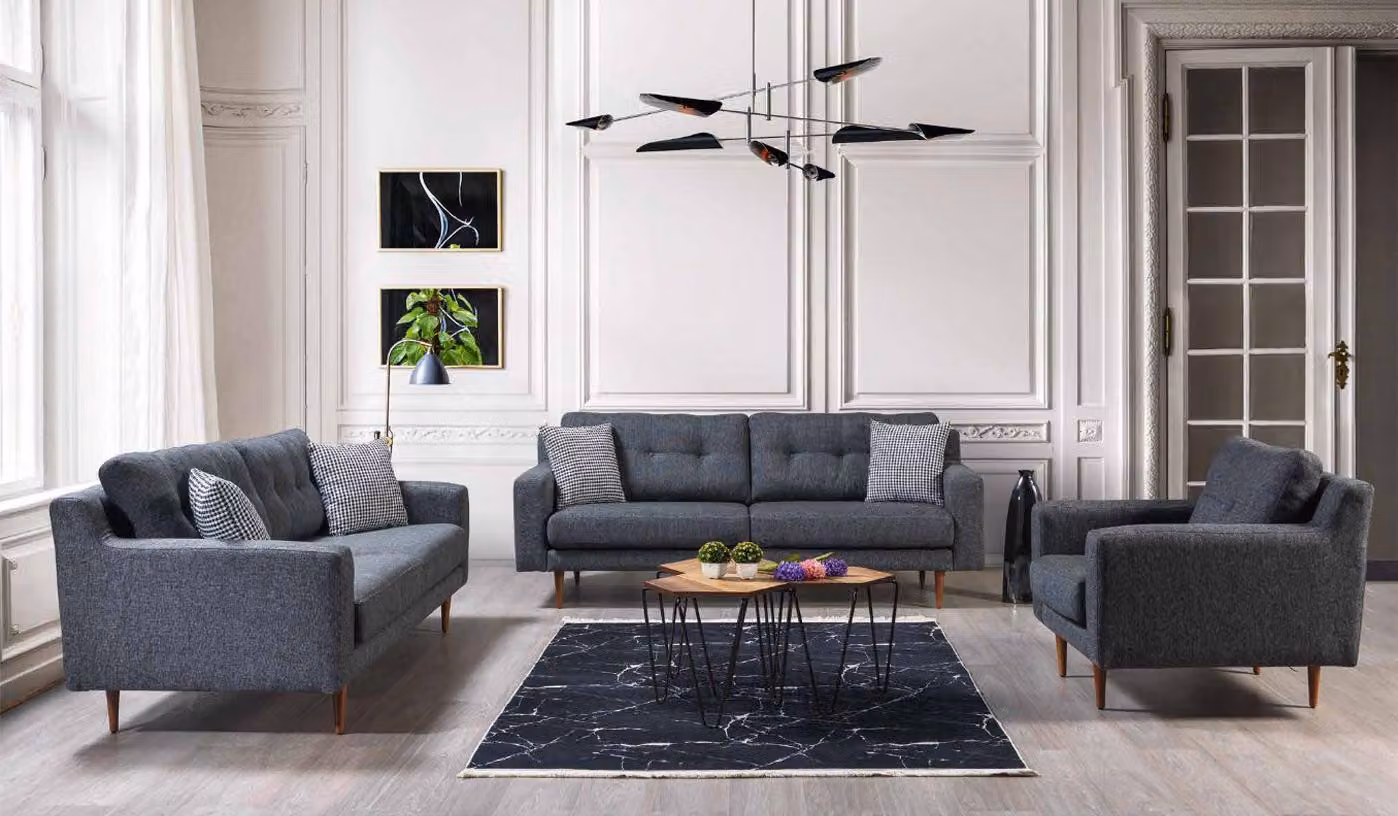 Graue Wohnzimmer Sitzgarnitur Luxuriöse Sofas Designer Lehnsessel 3tlg