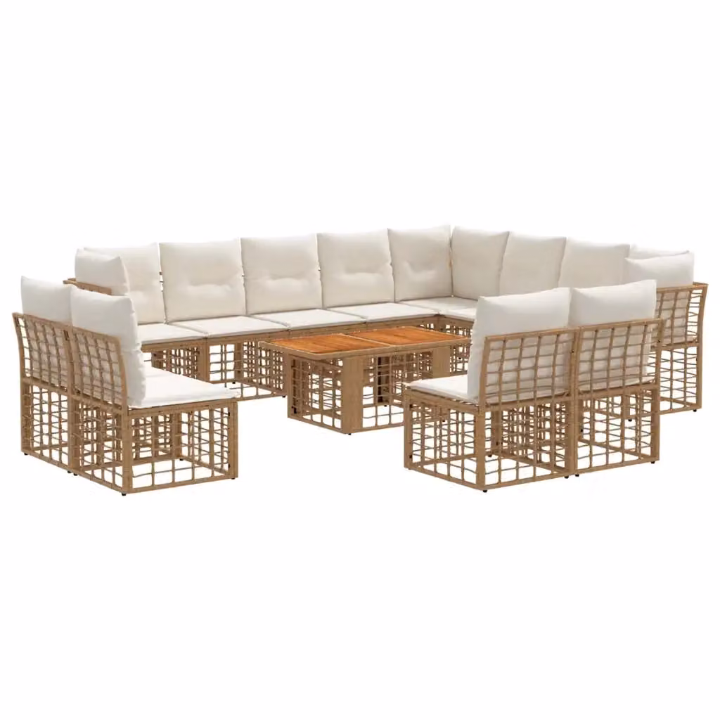 Set Divano da Giardino a L con Tavolino vidaXL, 13 Pezzi in Polyrattan Beige e Bianco con Cuscini Inclusi e Struttura in Acciaio Verniciato a Polvere – 2