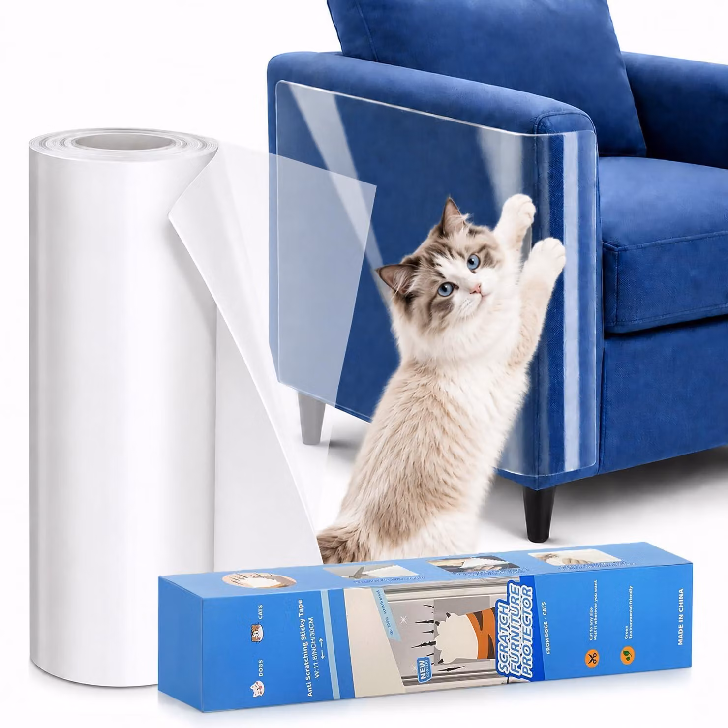 Omgoods - Pellicola adesiva resistente alle macchie, 30 cm x 5 m - Pellicola per mobili - Plastica adesiva - Protezione invisibile - Flessibile - Ideale per chi ha gatti - Protezione per mobili