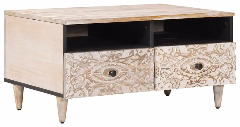 Maison Exclusive - Tavolino bianco, 80 x 54 x 40 cm, in legno massello di mango