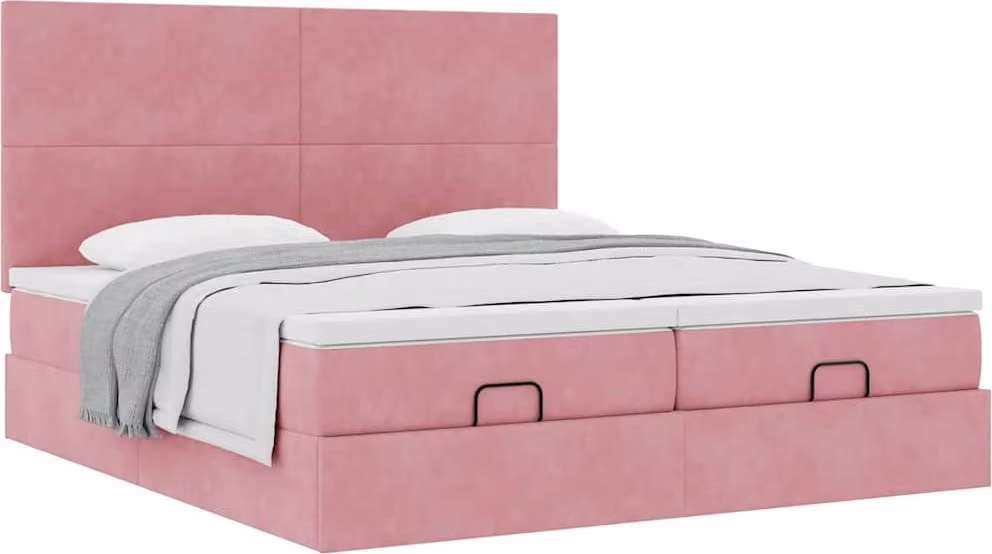 Struttura Letto Pouf con Materassi Rosa 160x200 cm Velluto