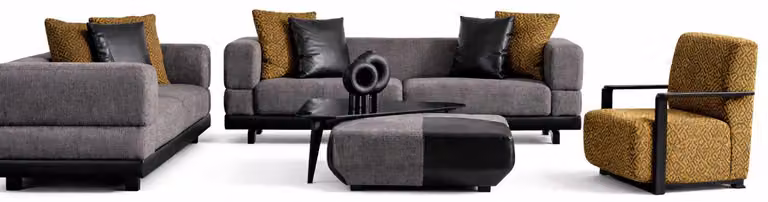 Divano componibile 4+3+1 posti, lussuoso, per soggiorno. Set di pouf da 5 pezzi