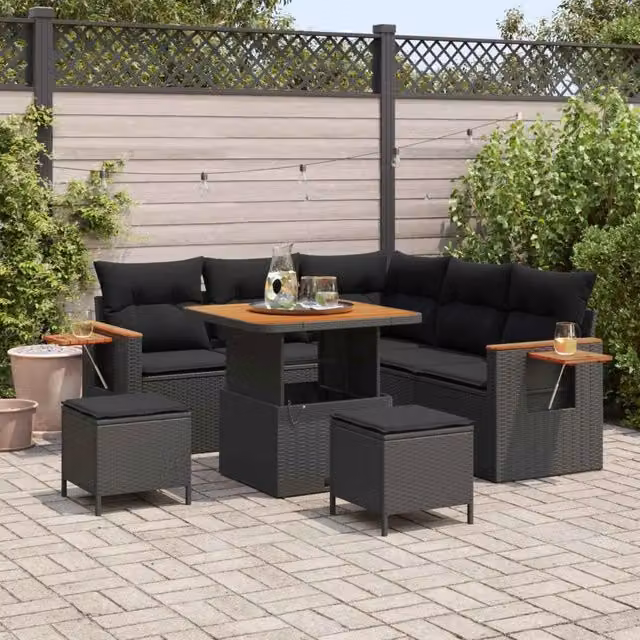 Set Divano da Giardino 9 pz 8-Numero di posti Nero polyrattan 3365119