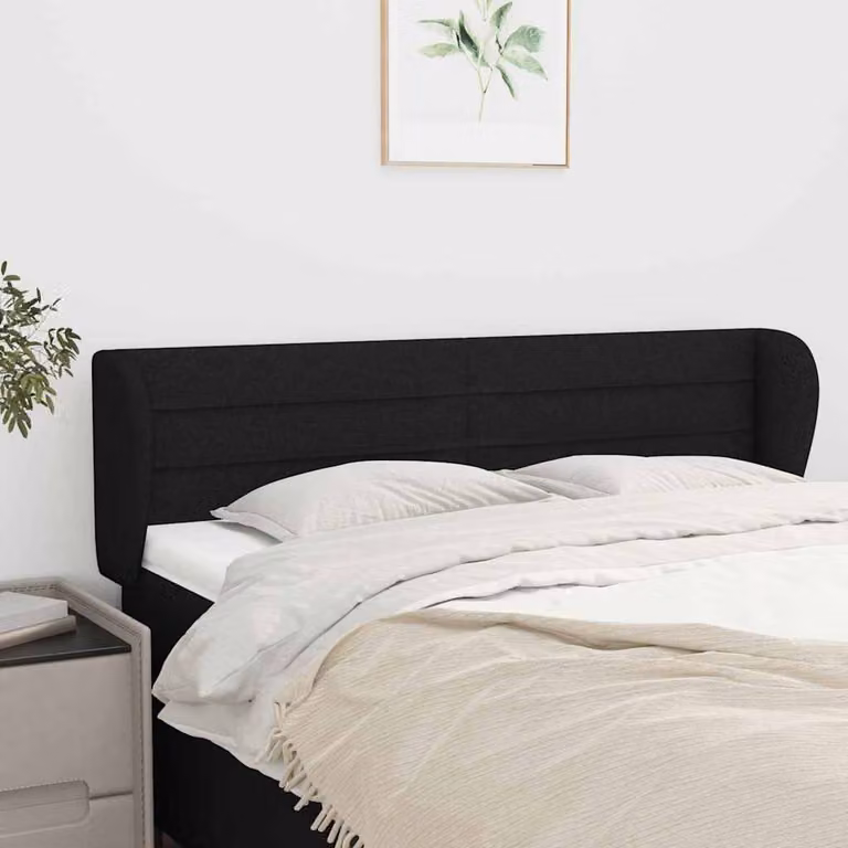 Testiera ad orecchio vidaXL in tessuto nero con struttura in legno L: 147 cm, P: 23 cm, H: 78/88 cm