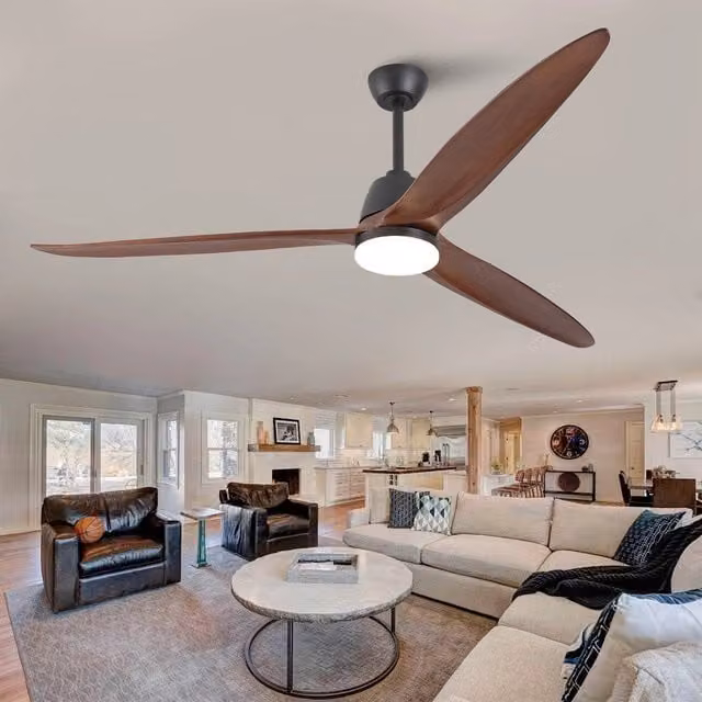 Ventilatore a soffitto Minimal nero e legno con pale in legno massello, motore DC reversibile, luce LED dimmerabile a 3 tonalità e telecomando – 1