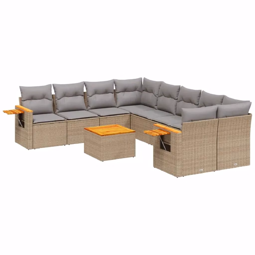 Set Divano da Giardino VIDAXL a Forma a U in Polyrattan con Cuscini Beige, 9 Pezzi – 2