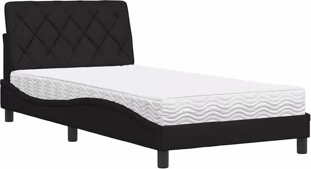 Letto singolo | Letto per adulti | Letto con Materasso Nero 100x200 cm in Tessuto