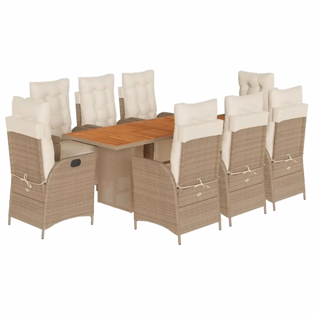 Set da pranzo da giardino vidaXL in legno di acacia e polyrattan con 9 cuscini beige e bianchi – 2