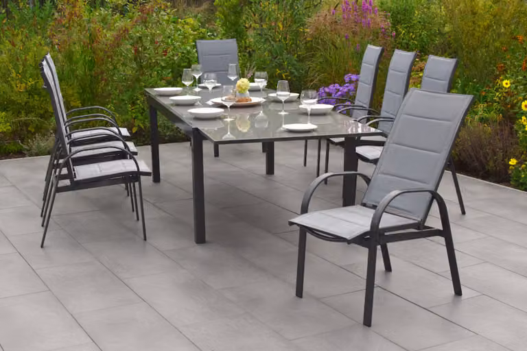 Set di mobili da giardino Merxx "Marini" 9 pezzi - Struttura in alluminio con rivestimento in tessuto grigio - 50254-309