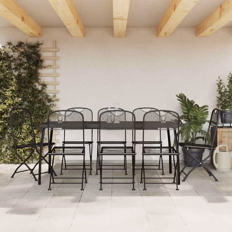 vidaXL Set da Pranzo da Giardino 9pz in Acciaio Verniciato Antracite Matt