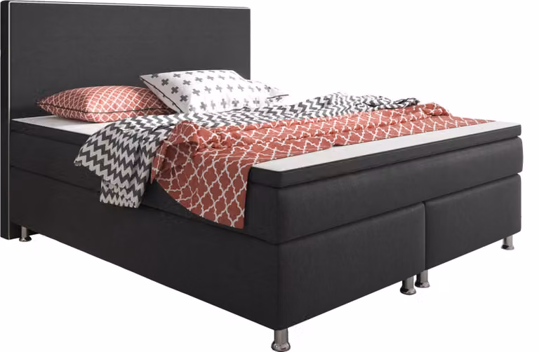 Inter Handels Boxspringbett King Size 180x200 - Letto boxspring in tessuto intrecciato antracite