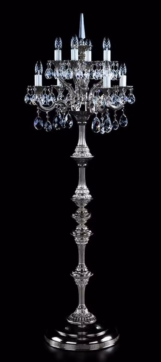 Casa Padrino lampada da terra barocca in cristallo argento Ø 56 x H. 152 cm - Magnifica lampada da terra in ottone con vetro di cristallo di Boemia - Lampade barocche in cristallo - Qualità lusso