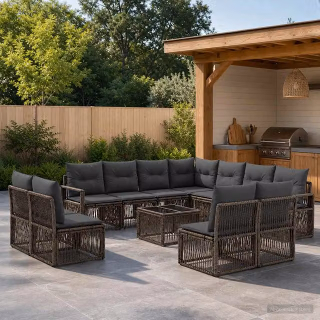 Set Divano da Giardino Moderno vidaXL Grigio con Cuscini e Tavolino da Esterno – 1