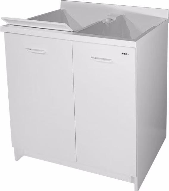 Mobile Lavatoio 80x60x85cm 2 Ante 2 Vasche Asse in Termoplastico Montegrappa Edilla Bianco con Cesto