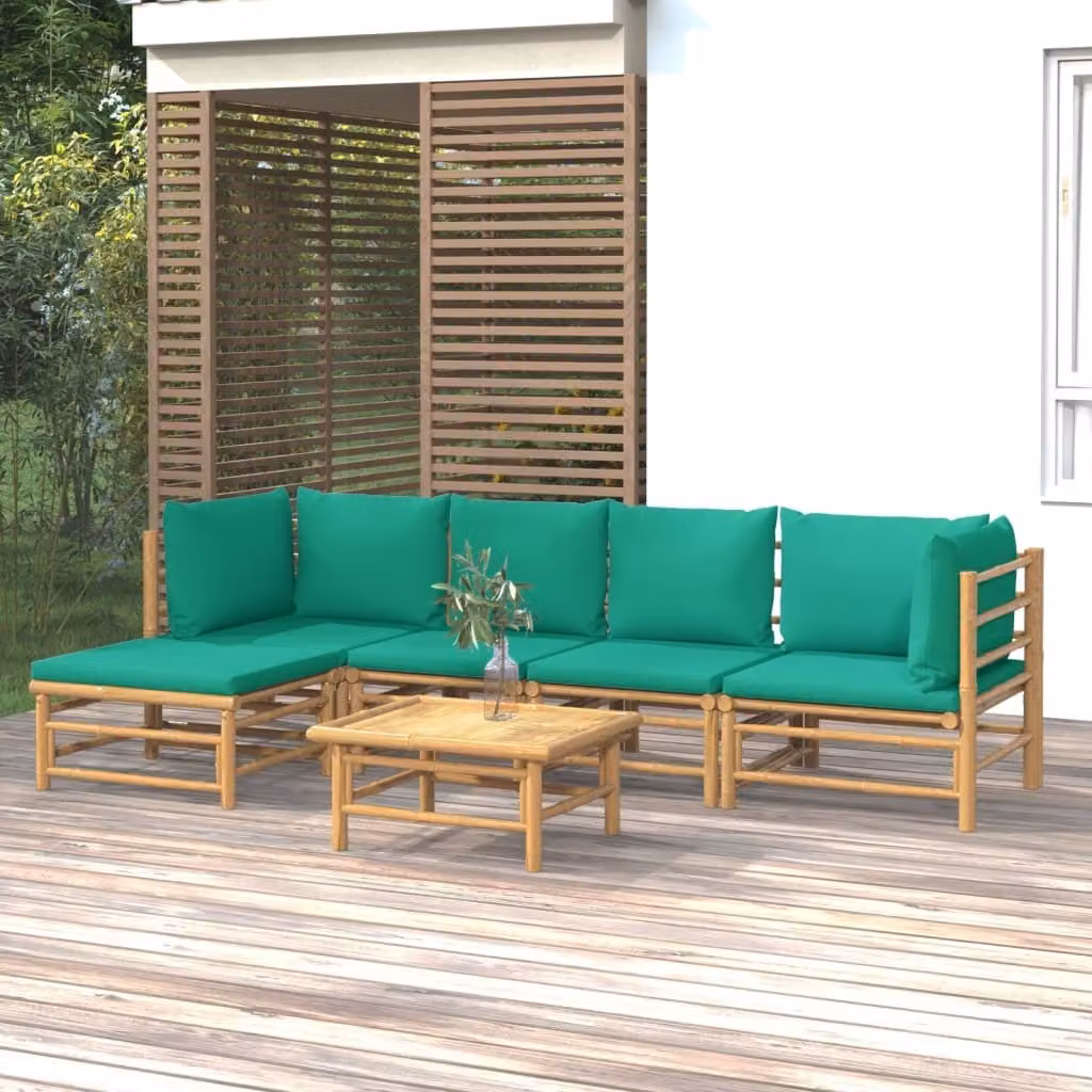 Maison Exclusive - Set da giardino da 6 pezzi con cuscini verdi in bambù