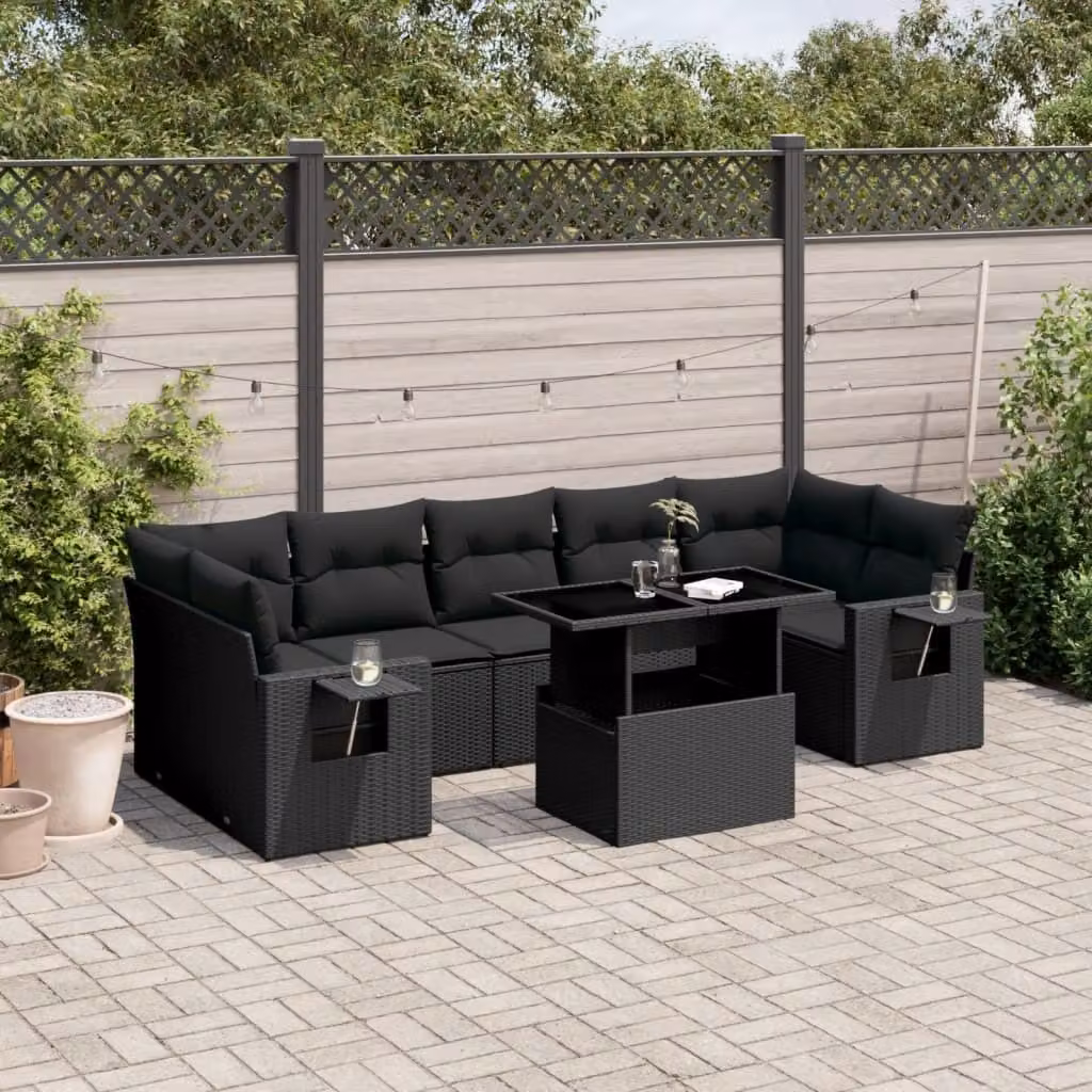 Maison Exclusive - Set Divani da Giardino con Cuscini 8 pz Nero in Polyrattan