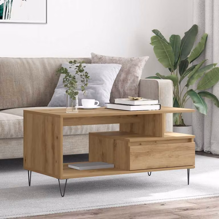 Tavolino da salotto moderno vidaXL in legno e composito marrone L: 90 cm, P: 49 cm, H: 45 cm