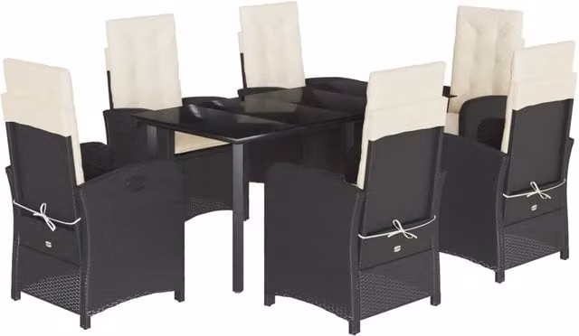 Set da Pranzo da Giardino 7 pz Nero con Cuscini in Polyrattan 3212305
