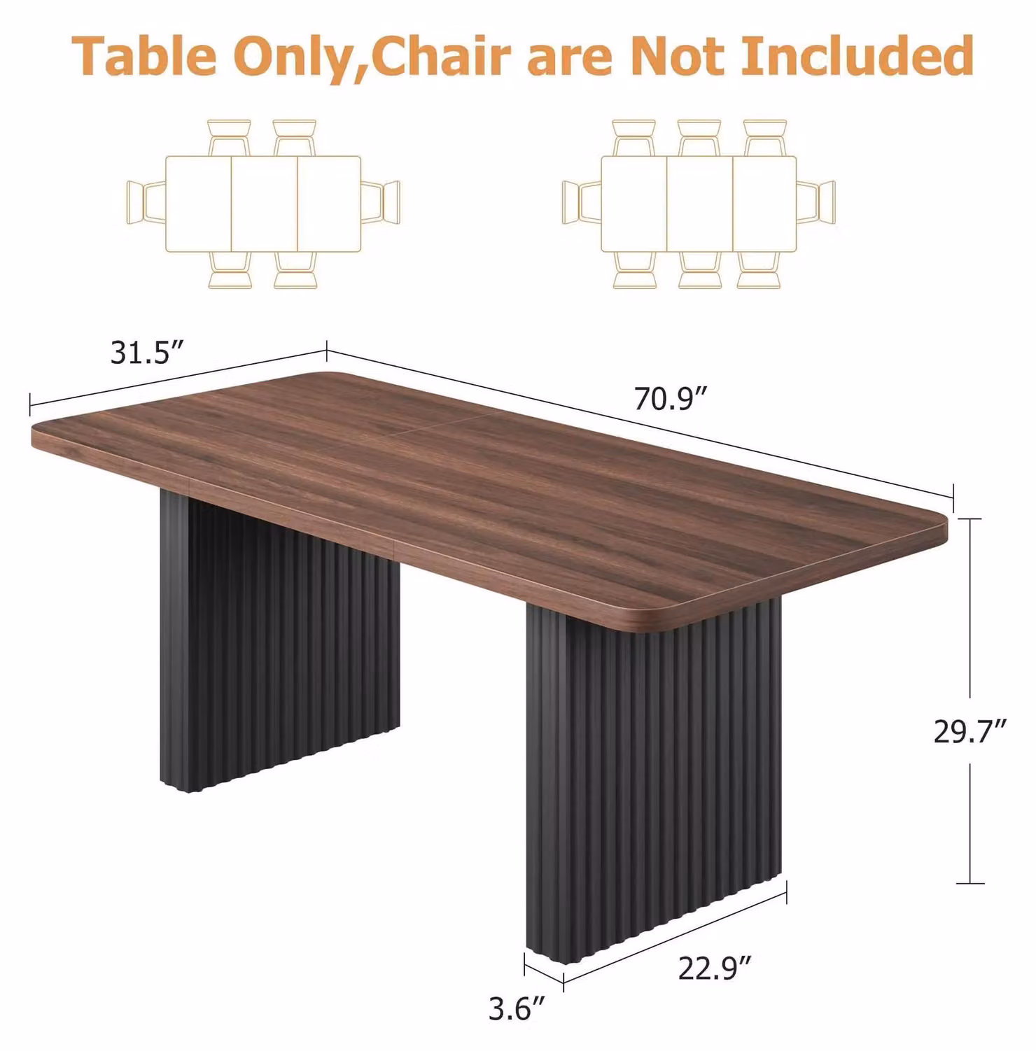 Tavolo da pranzo industriale, 180 cm - Tavolo rettangolare per 6-8 persone - Piano in legno - Gambe in metallo nero con motivo ondulato a coste - Design moderno - Noce