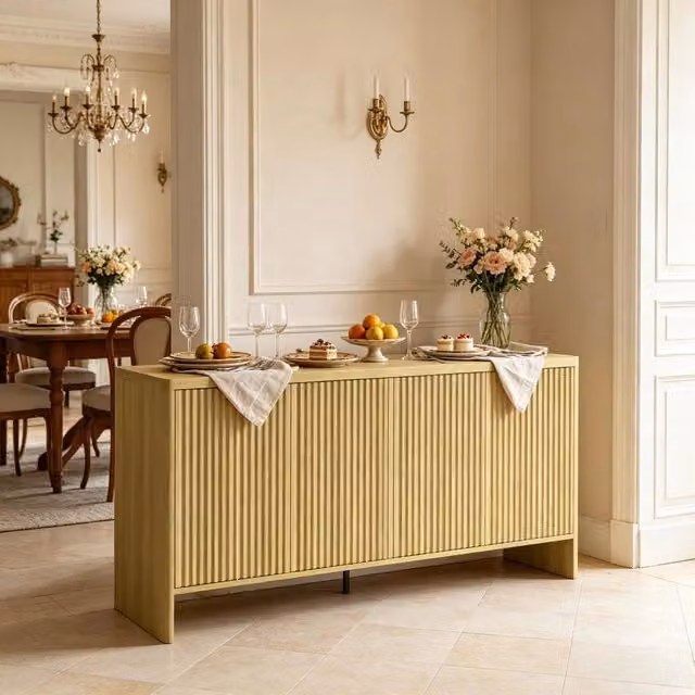 Credenza 147x40x77 cm con ante push to open in MDF rovere