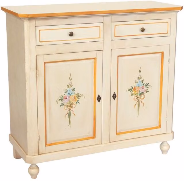 Madia credenza con 2 porte e decori floreali in stile shabby chic color avorio patinato Mobili 2G L/P/H: 104 x 43 x 98 cm – 1
