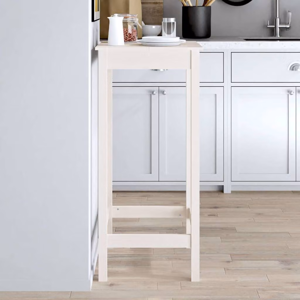 vidaXL Tavolo da Bar Quadrato Bianco in Legno di Pino Massello L/P/H: 50 x 50 x 110 cm