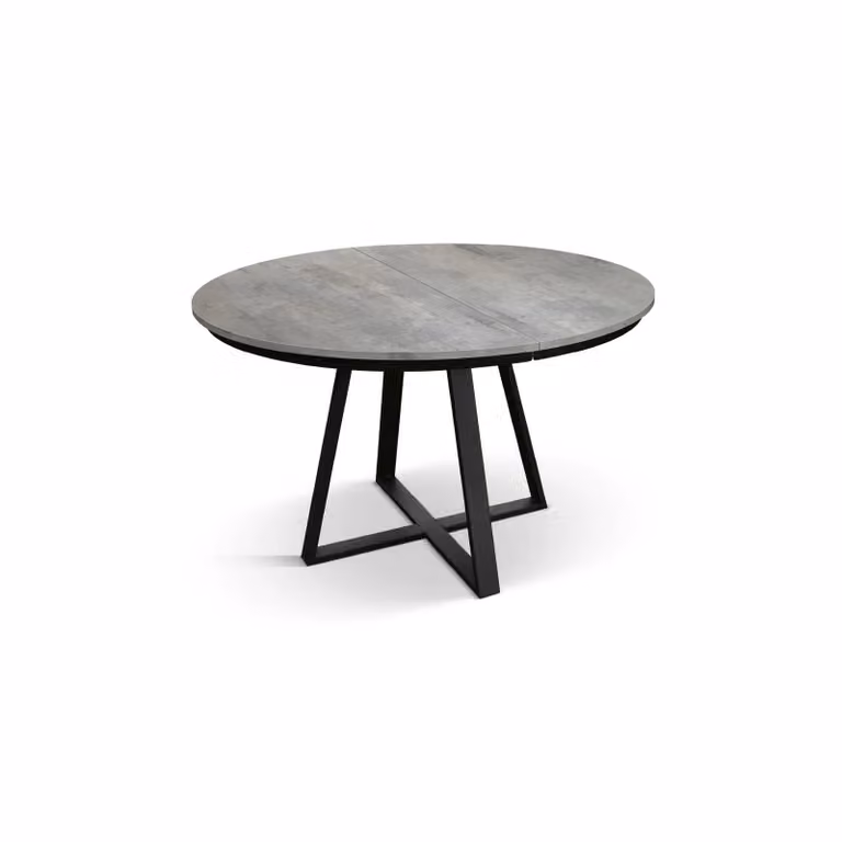 Tavolo rotondo PANTELLERIA in legno effetto grigio cemento con base a X in metallo antracite, allungabile ⌀120 cm – 170 cm