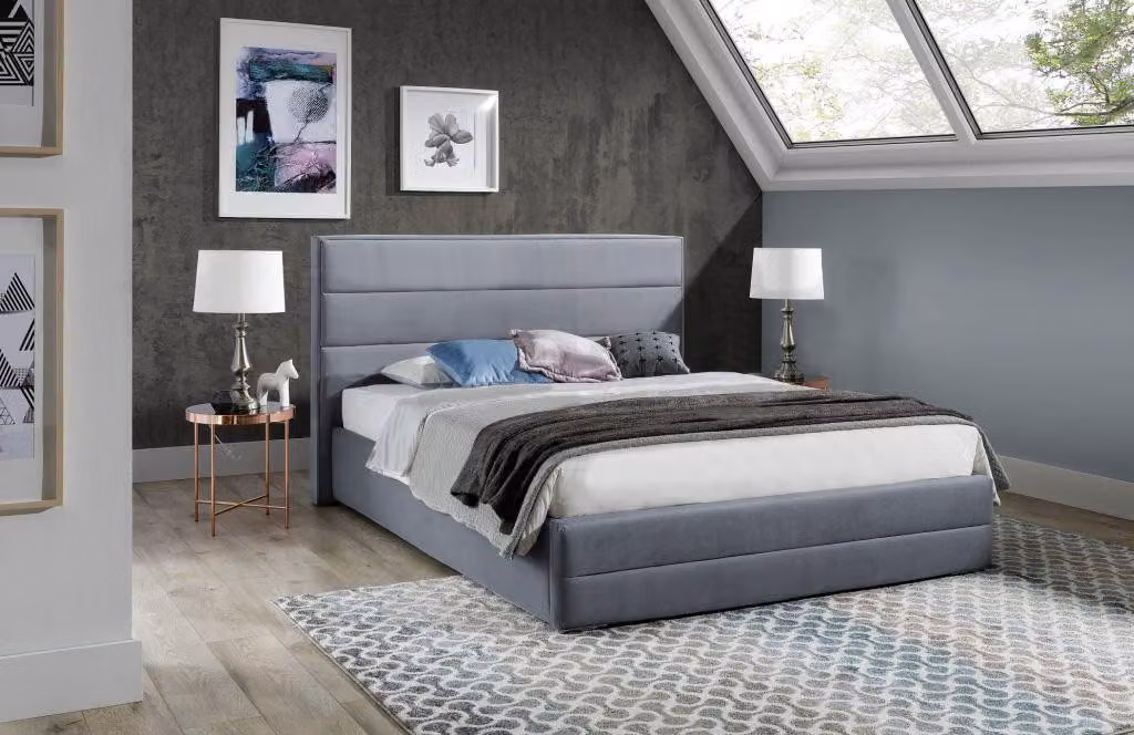 Klassisch Graue Designer Bett Schlafzimmer Leder Polster 180x200cm