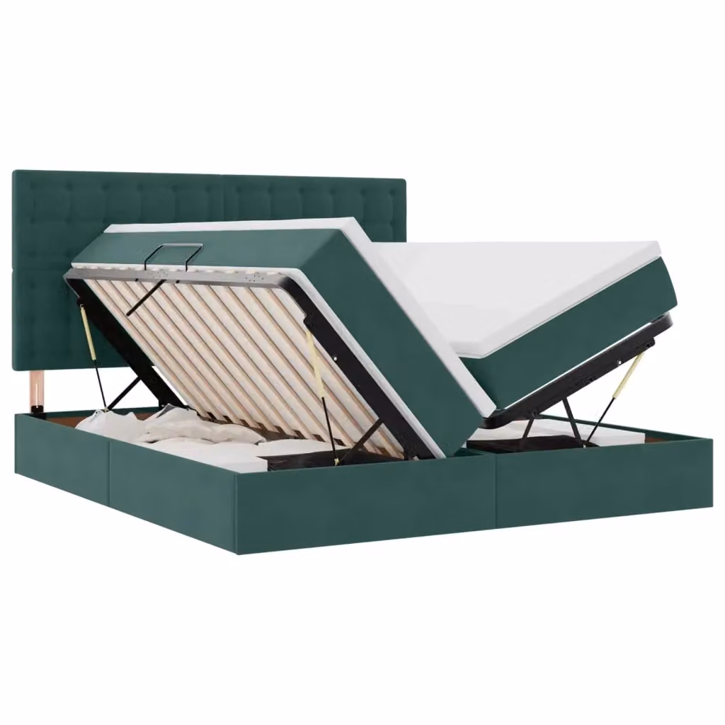 Letto con contenitore vidaXL in velluto verde con base lift up, L/P/H: 180 x 200 x 88 cm – 2