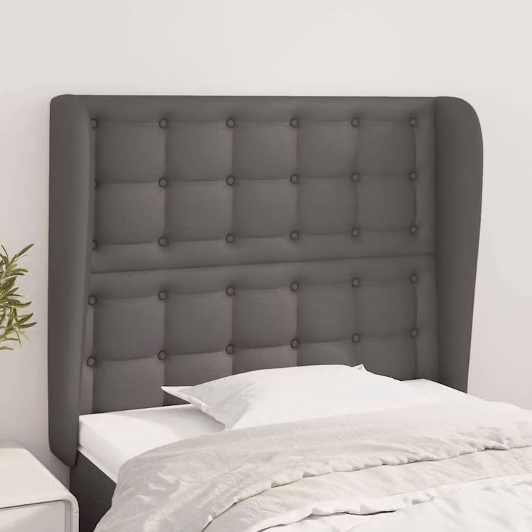 Testiera ad orecchio vidaXL in similpelle grigio scuro con struttura in legno L: 93 cm, P: 23 cm, H: 118-128 cm
