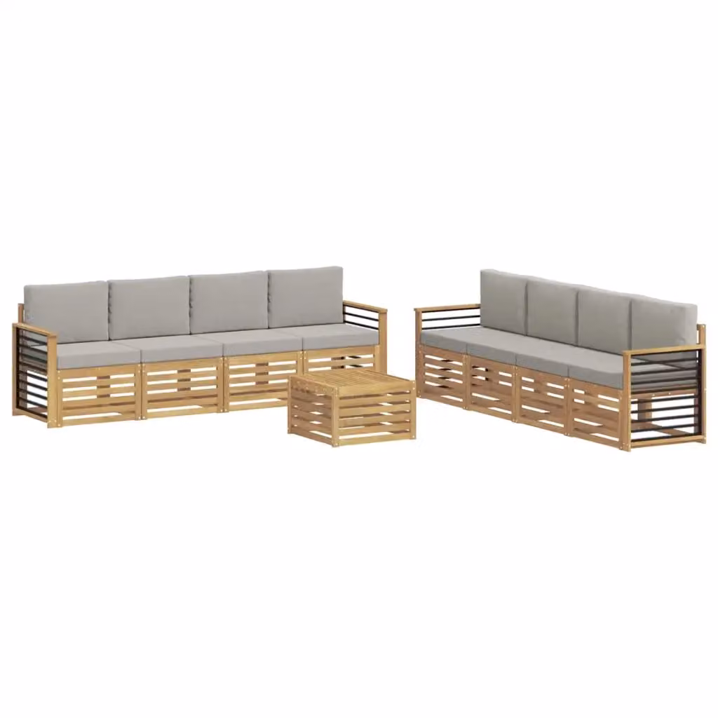 Set di divani da esterno vidaXL in legno di acacia con cuscini, bianco e grigio – 2