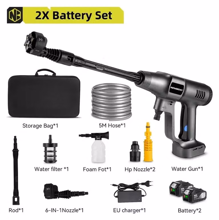Idropulitrice elettrica - Idropulitrice a batteria - 3500W, 200 bar - Ugello 6-in-1 - 4,1 L/min, tubo da 5 metri - Batteria da 18V con 2 batterie