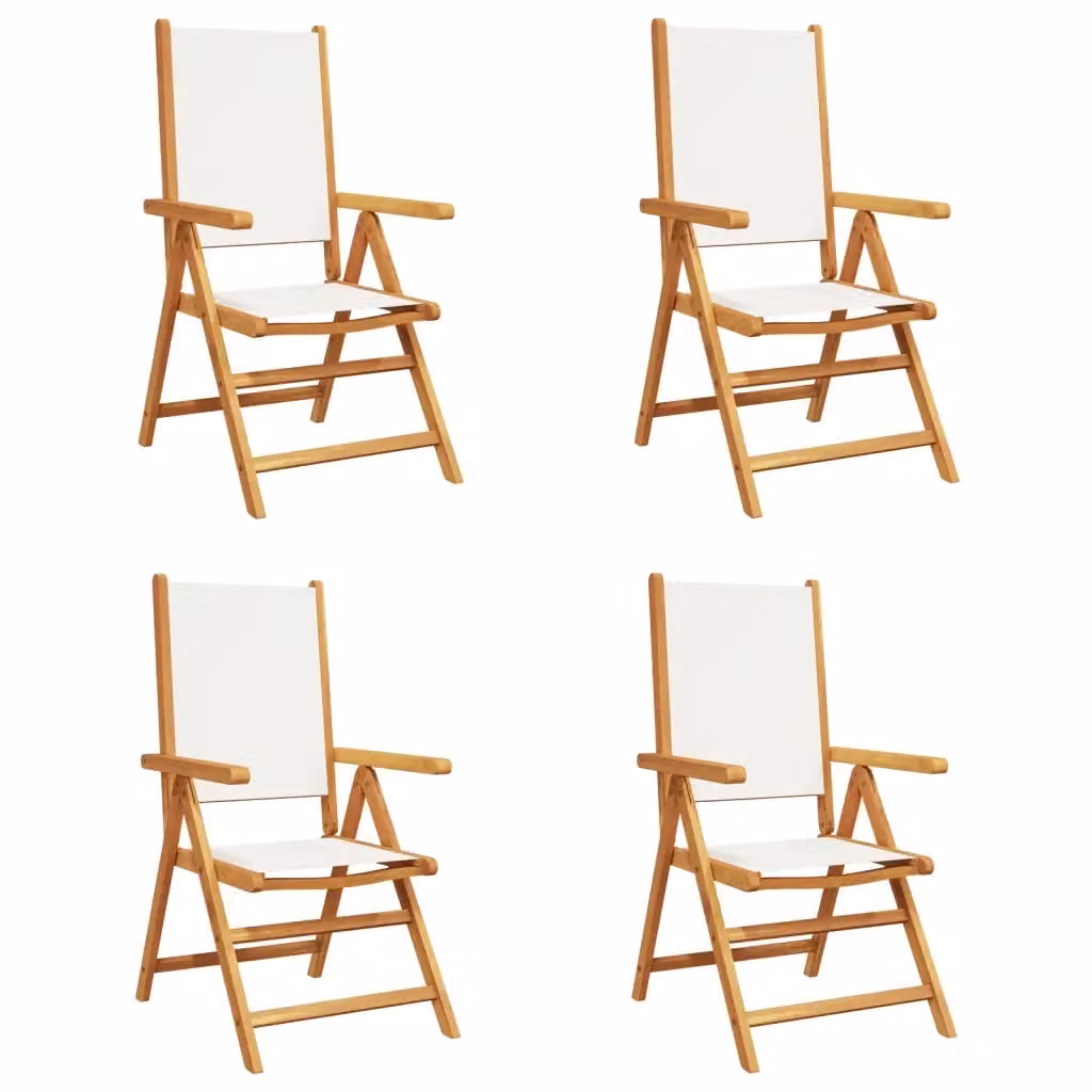 Set di 4 sedie da giardino reclinabili vidaXL in legno di acacia oliato e tessuto bianco con braccioli – 2