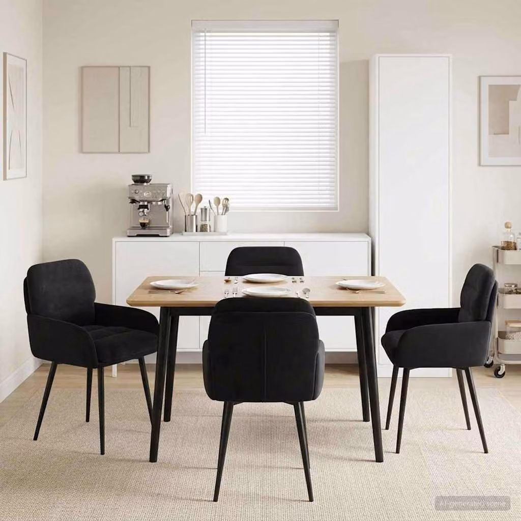 Set di 4 sedie da pranzo vidaXL in velluto nero con struttura in metallo, L/P/H: 59 x 59,5 x 90 cm