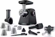 Tritacarne elettrico Bosch Serie 4 MultiPower MFWS450B, Nero e Argento, 500W con accessori inclusi e spazio per riporre i cavi