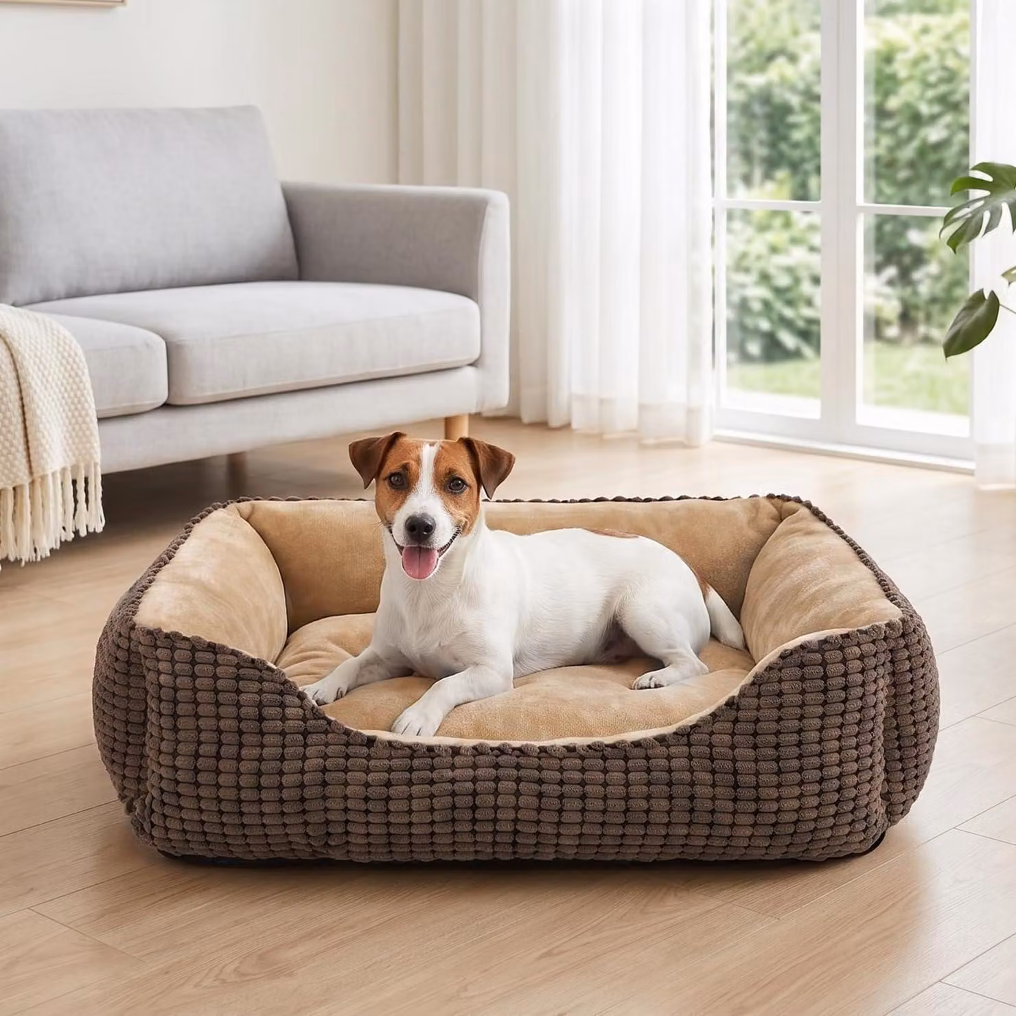Cuccia per cani, lavabile, colore marrone, dimensioni 63x53x20 cm